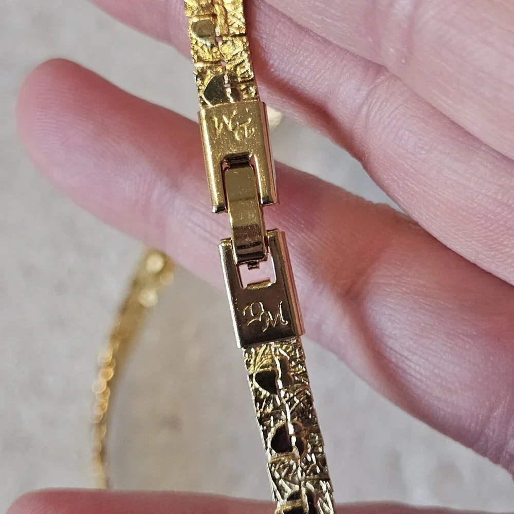 VTG Gold Plated Flat Chain Necklace Nugget‎ Textured Heart Reversible Signed 20